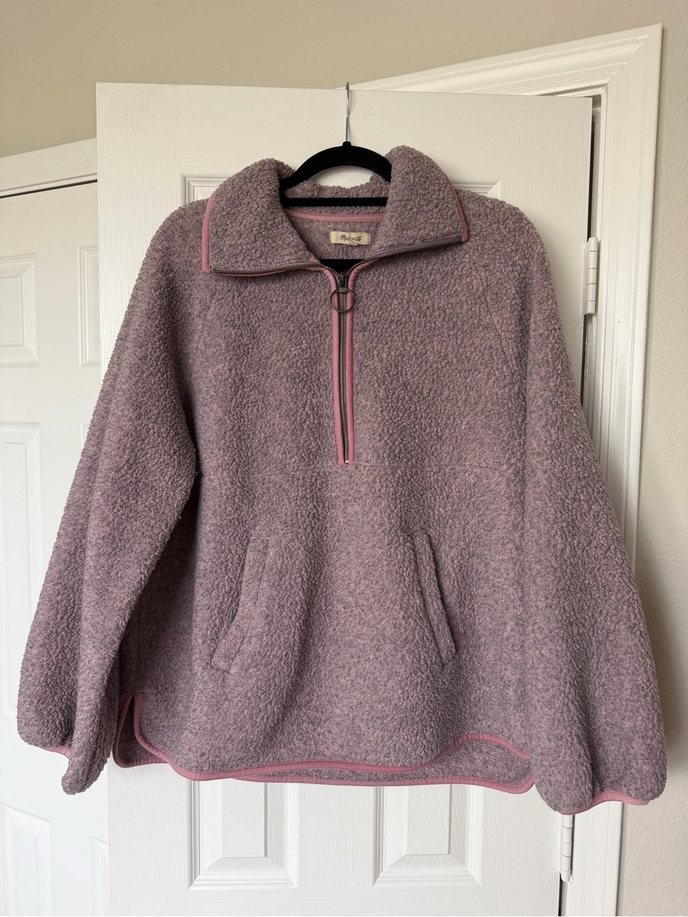 Madewell Women’s XL Gray/Pink Sherpa Fleece Quarter-Zip Pullover